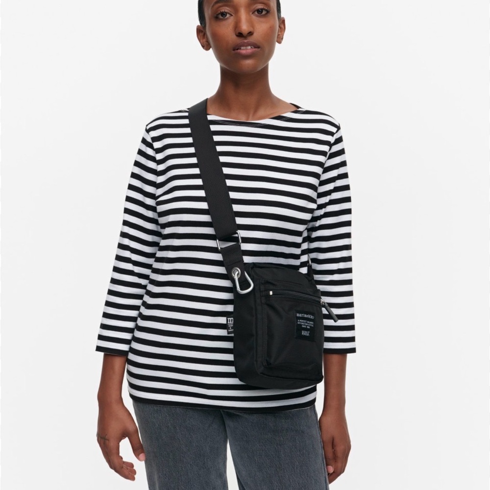 Marimekko Cash & Carry Black Crossbody Bag with Wide Strap